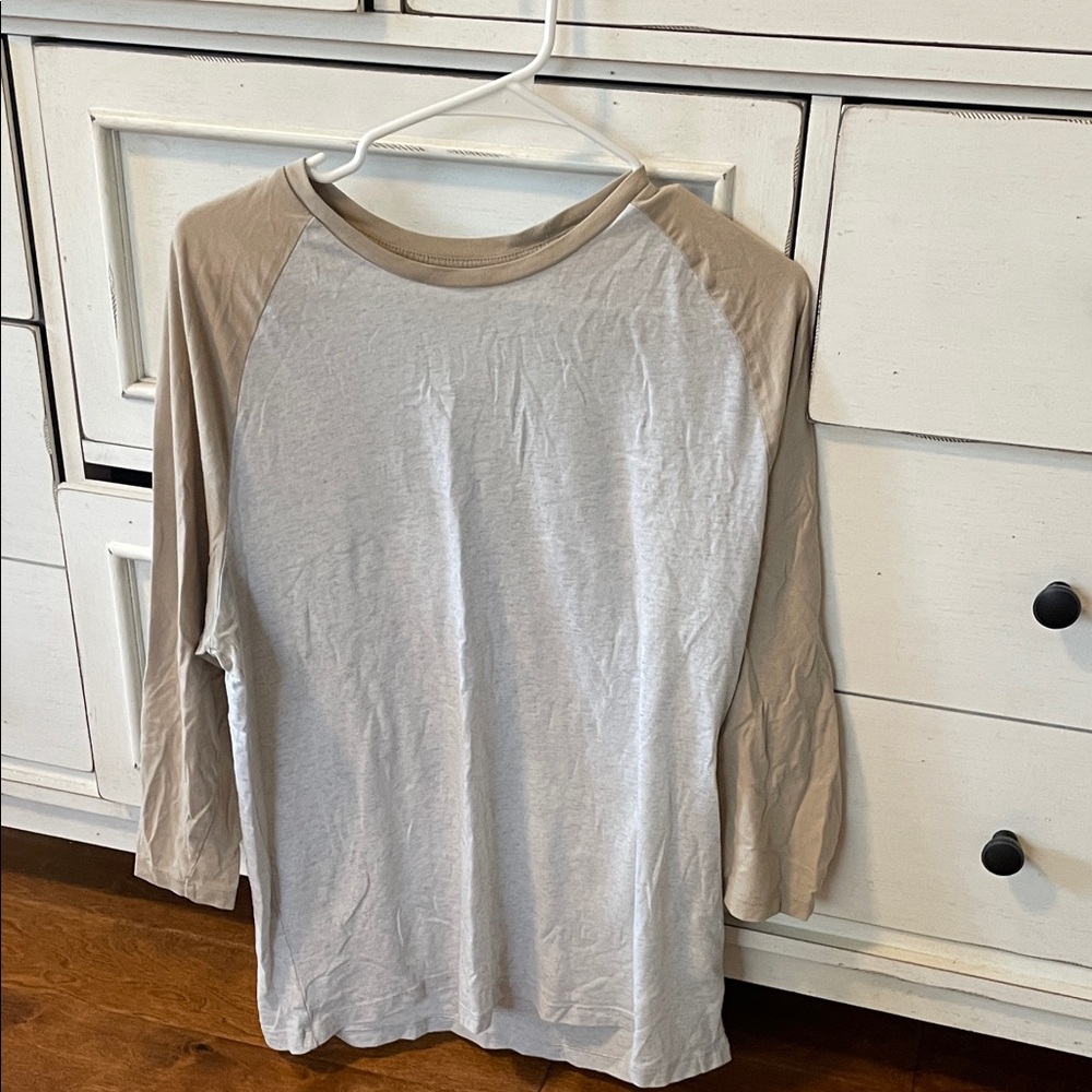 Casual Beige and White Raglan Sleeve Top